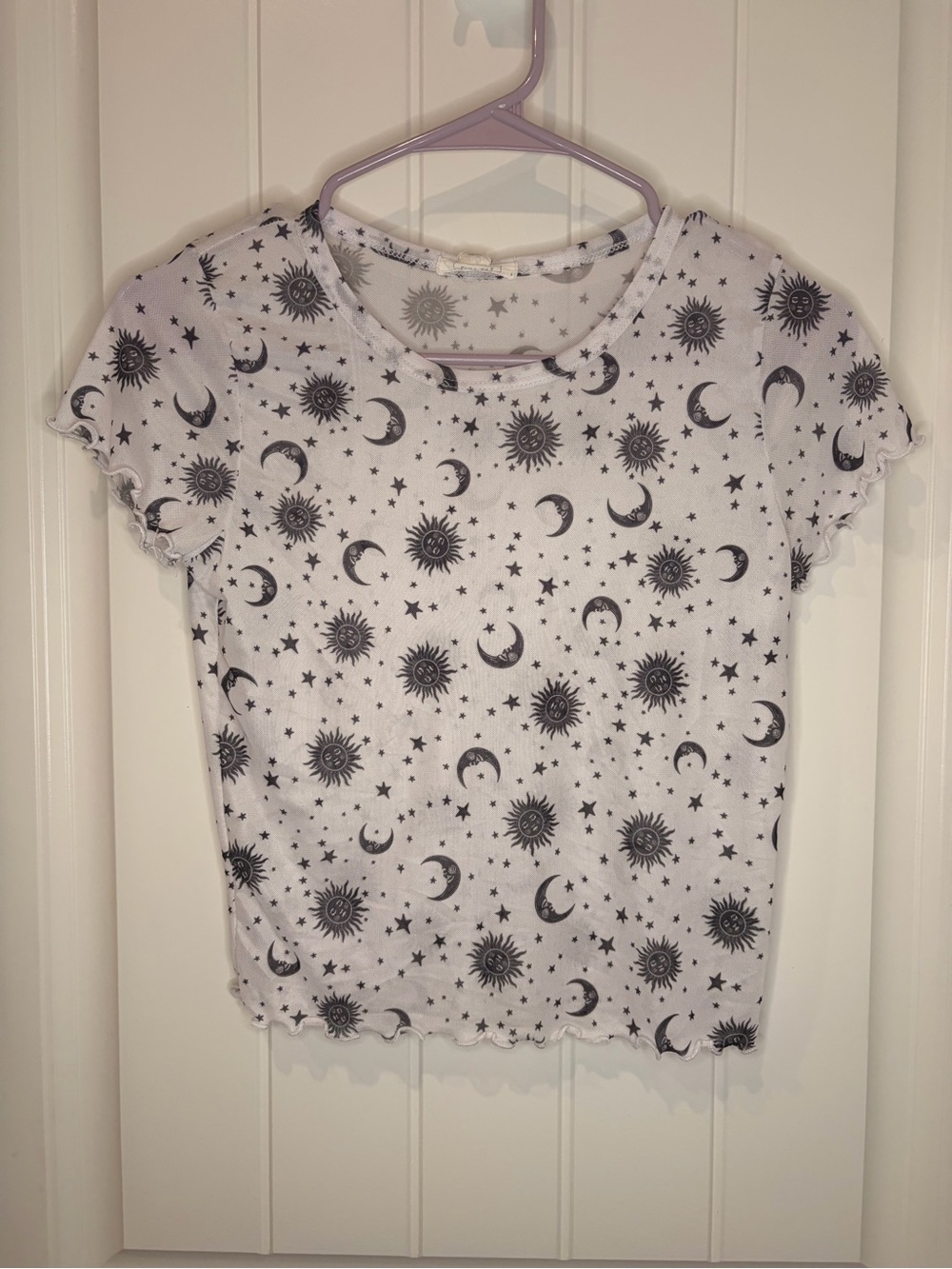 Full Tilt White Crop Top with Black Sun & Moon Print